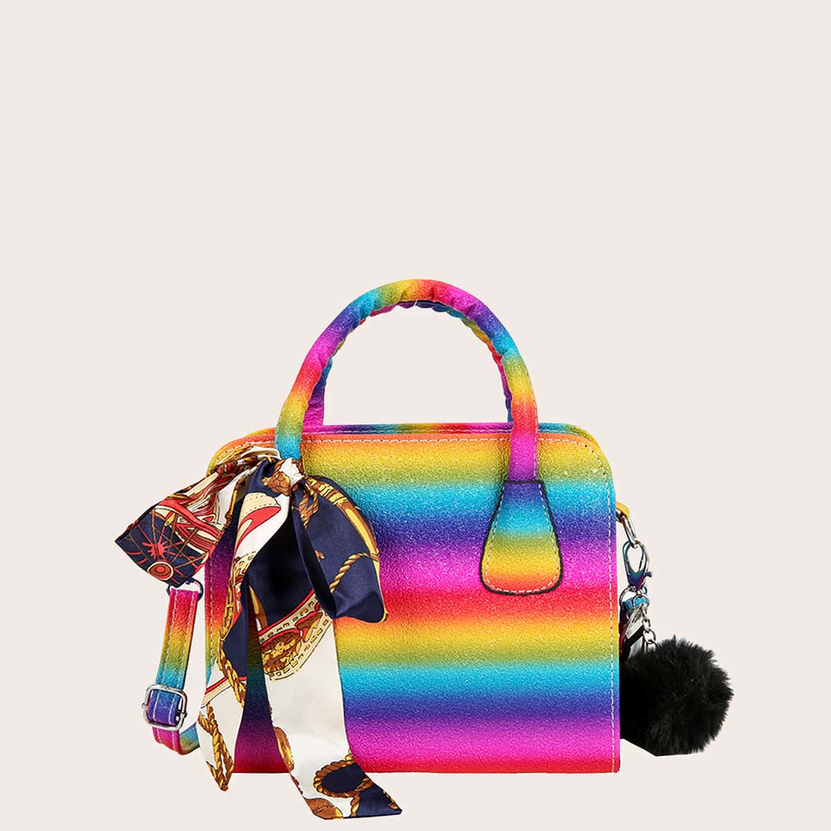 

Colorblock Satchel Bag With Twilly Scarf, Multicolor