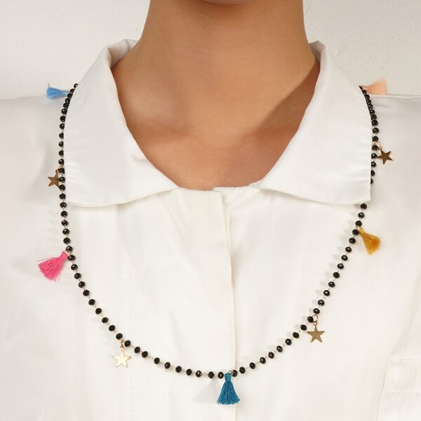 

1pc Tassel & Star Charm Necklace, Multicolor