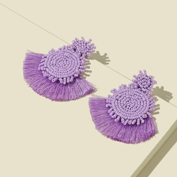 

Bead Decor Tassel Drop Earrings, Purple