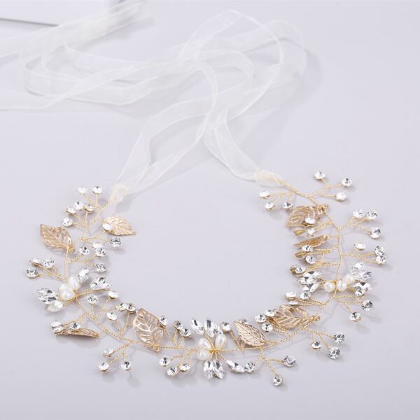 

Rhinestone & Leaf Decor Headband, Gold