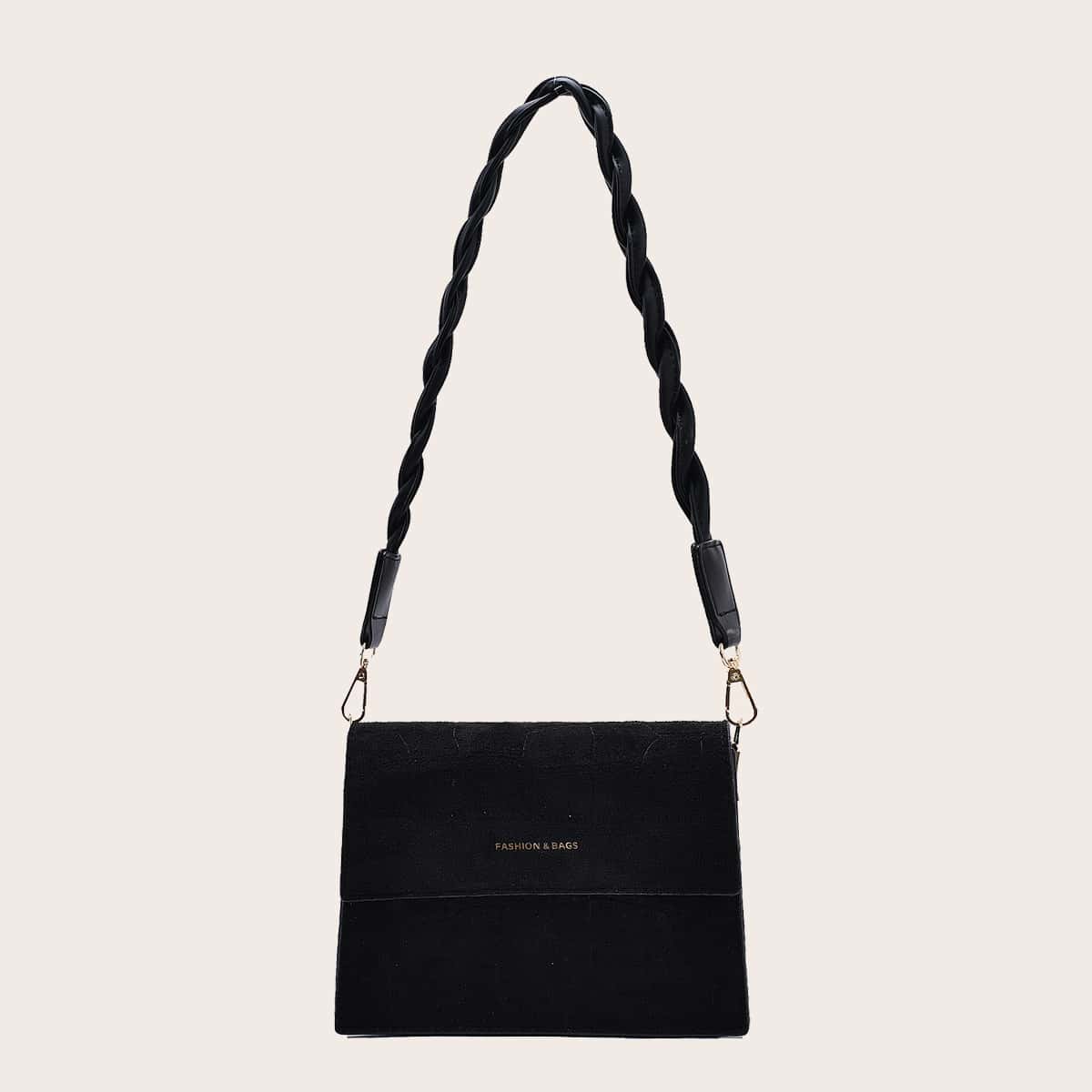 

Braided Strap Shoulder Bag, Black