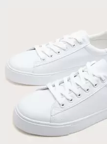 Women's Pu Round Toe Lace-up Casual Fashion Sneakers For Spring/autumn - White - View 5