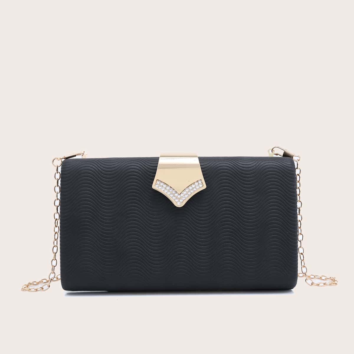 

Rhinestone Decor Chain Clutch Bag, Black