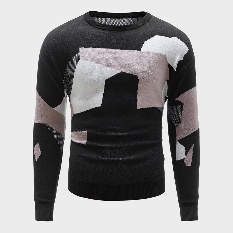 

Guys Geo Pattern Crew Neck Sweater, Black
