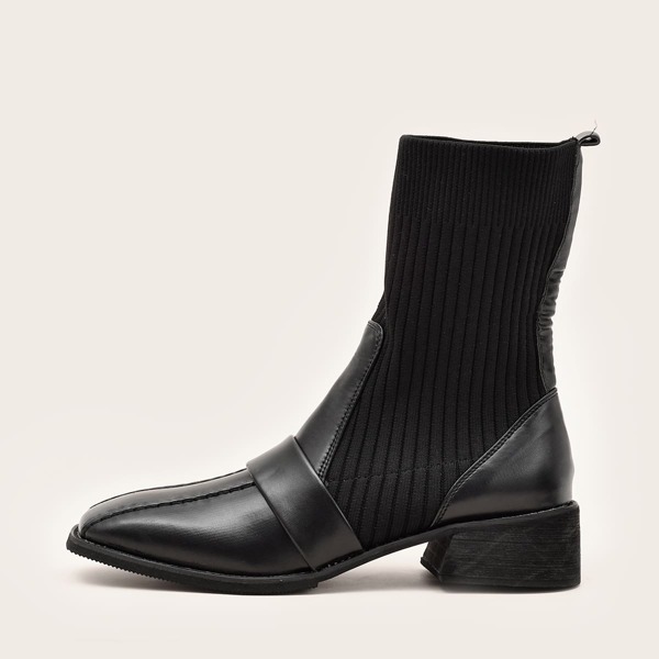 

Square Toe Sock Boots, Black