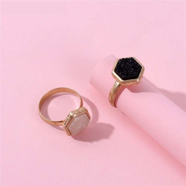 

2pcs Geo Decor Ring, Black and white