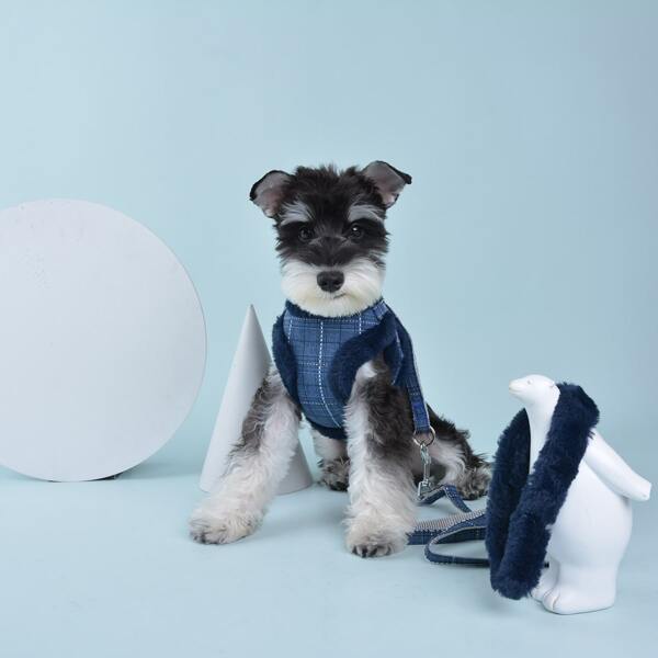 

1pc Plaid Dog Harness & 1pc Dog Leash, Blue