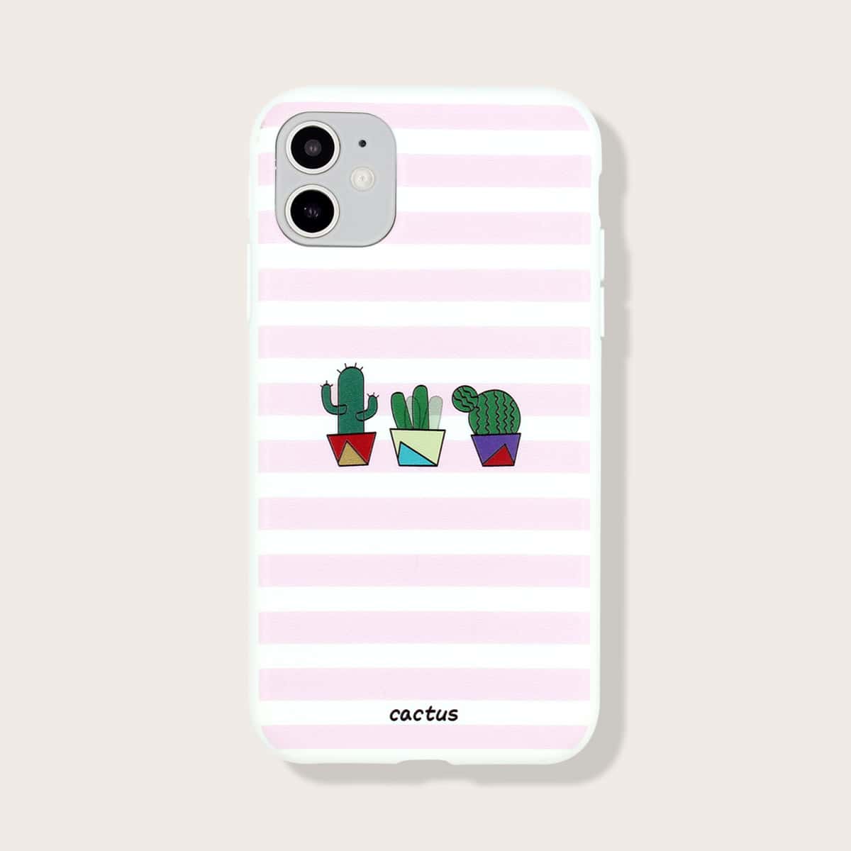 

Striped & Cactus Print iPhone Case, Pink