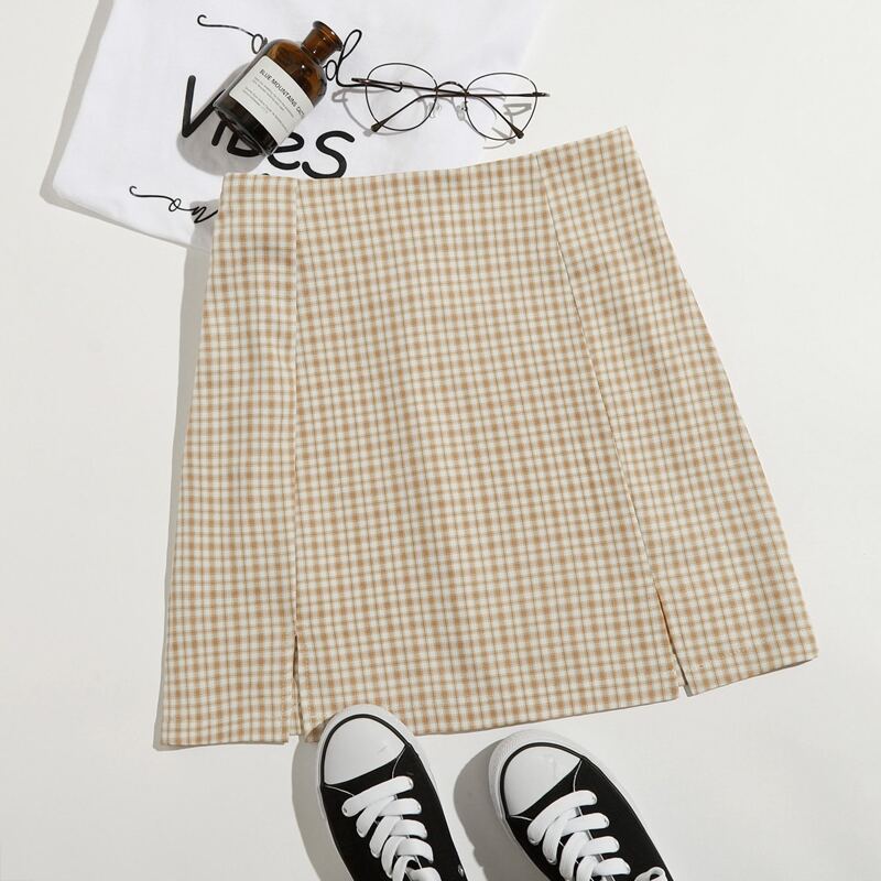 

Plaid Split Skirt, Multicolor