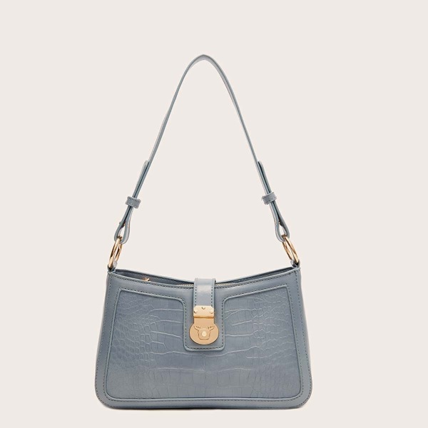 

Croc Embossed Baguette Bag, Baby blue