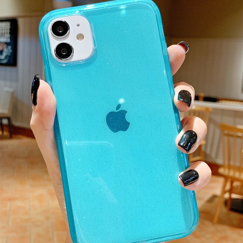 

Glitter Clear iPhone Case, Mint blue