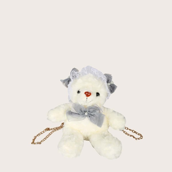 

Girls Bear Shaped Fluffy Chain Bag, White