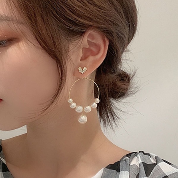 

Heart Decor Faux Pearl Drop Earrings, Gold