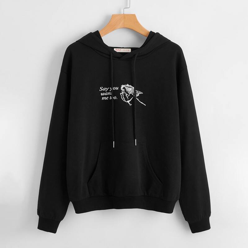 

Slogan Angel Graphic Hoodie, Black