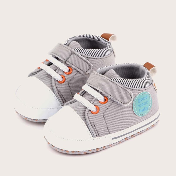 

Baby Boy Letter Patch Velcro Strap Sneakers, Light grey