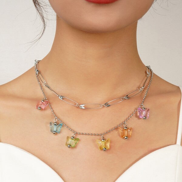 

Butterfly Charm Necklace, Multicolor