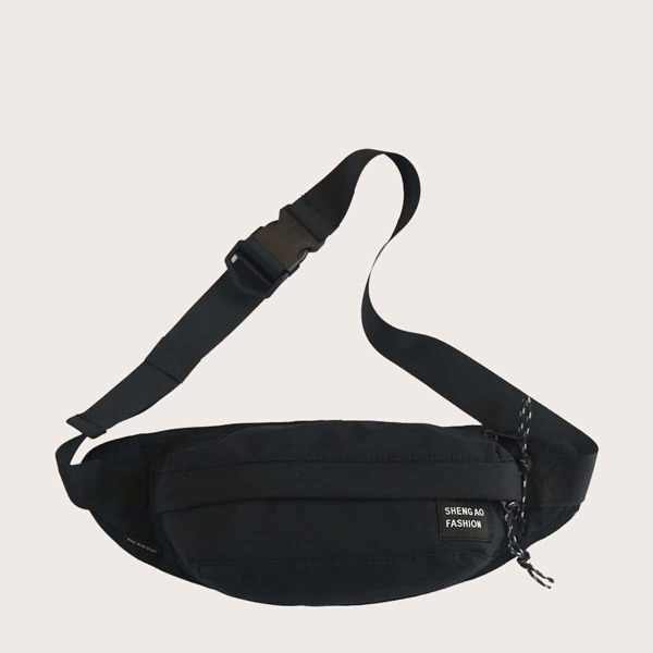

Men Letter Patch Fanny Pack, Black