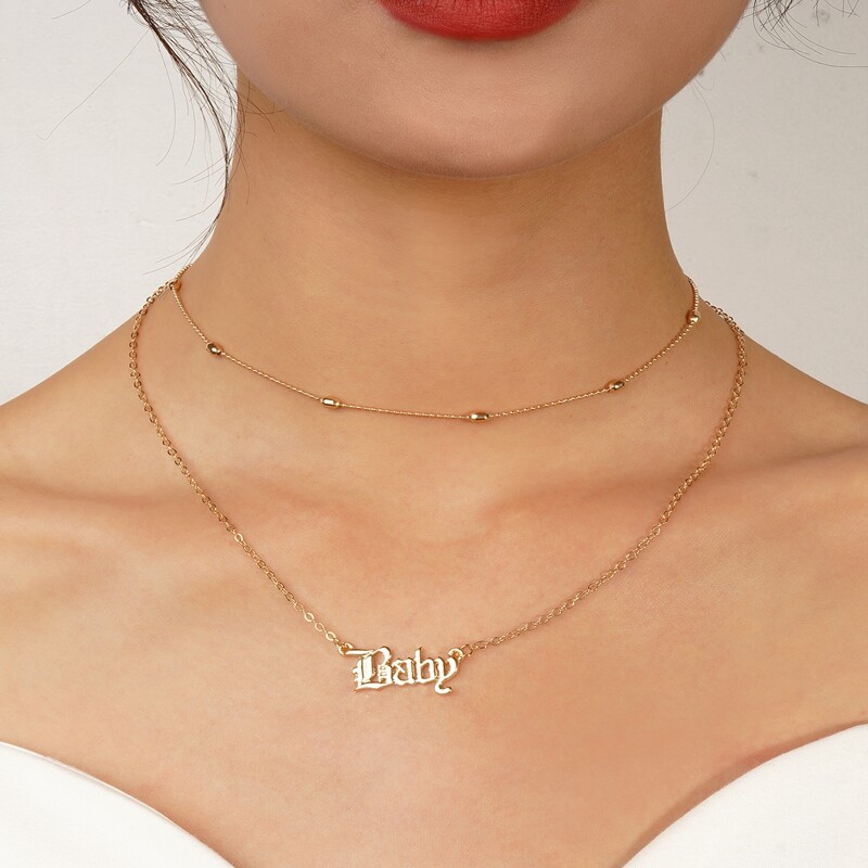 

1pc Letter Pendant Layered Necklace, Gold