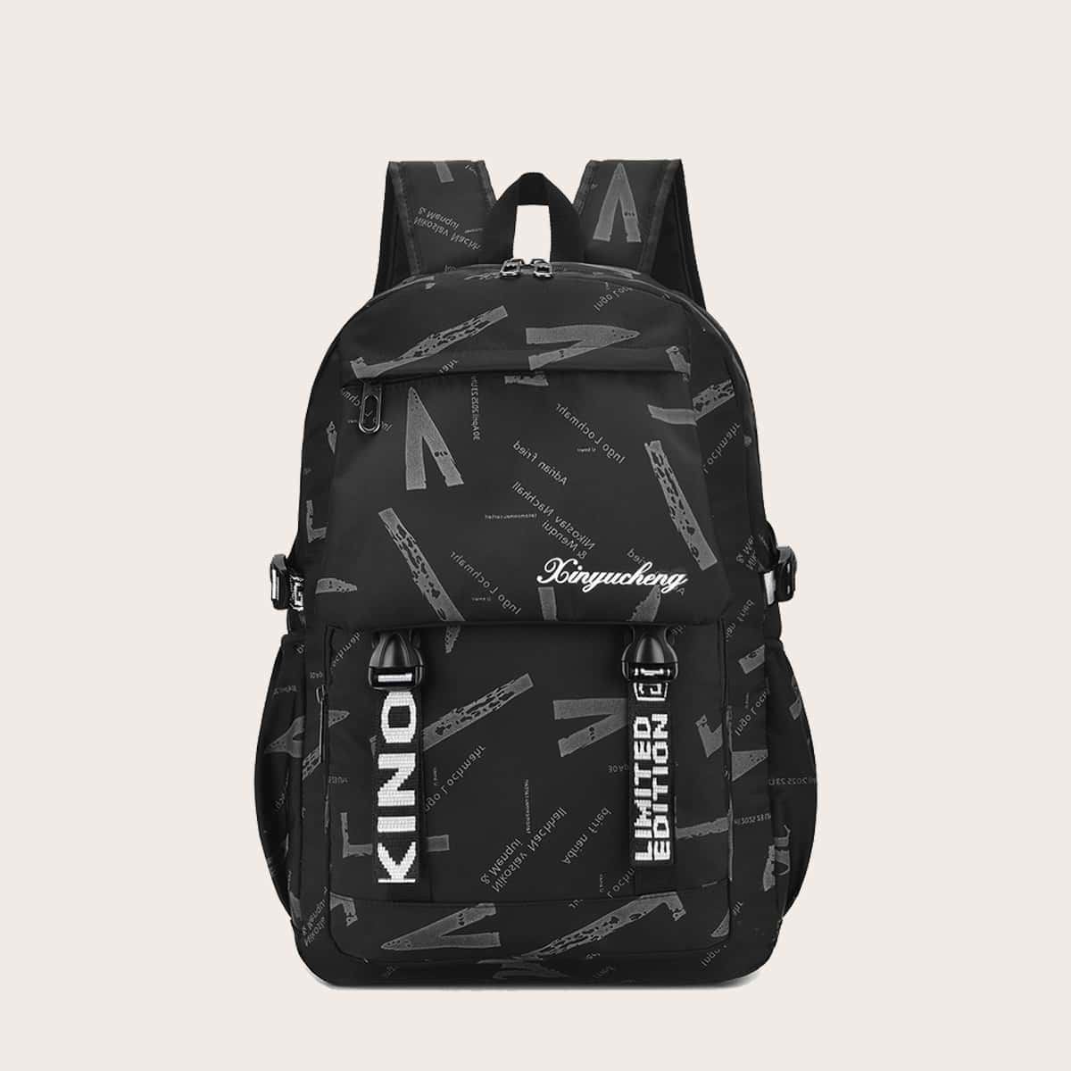 

Guys Letter Graphic Large Capacity Backpack, Black