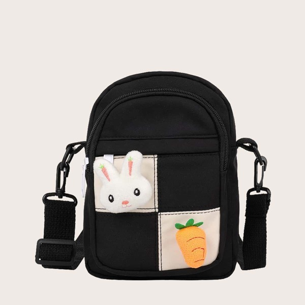 

Girls Cartoon Decor Crossbody Bag, Black