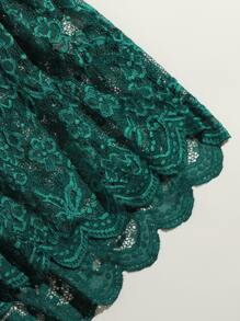 Plus Floral Lace Scallop Trim Romper Bodysuit - Dark Green - View 5