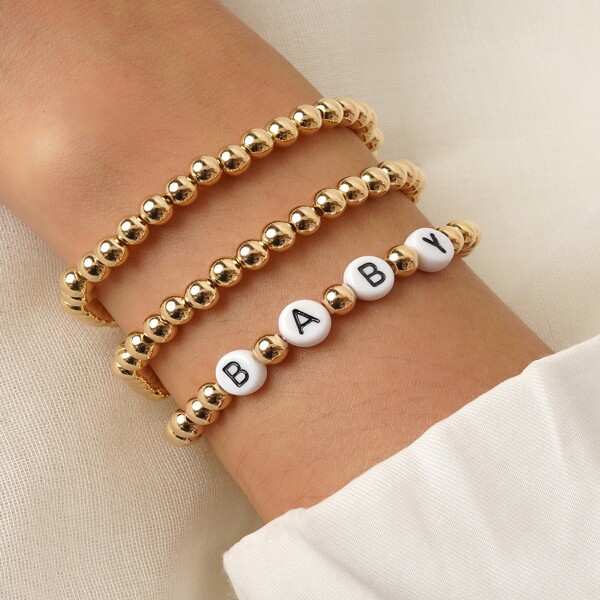 

3pcs Beaded Bracelet, Gold