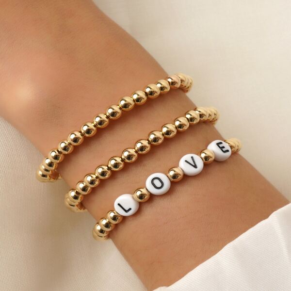 

3pcs Beaded Bracelet, Gold