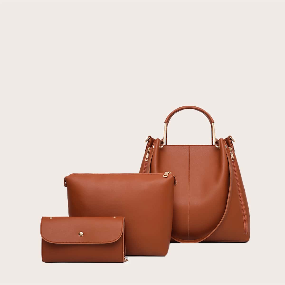 

3pcs Minimalist Tote Bag Set, Brown