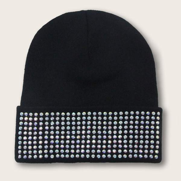 

Rhinestone Decor Beanie, Black
