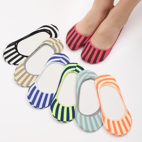 

7pairs Striped Pattern Invisible Socks, Multicolor