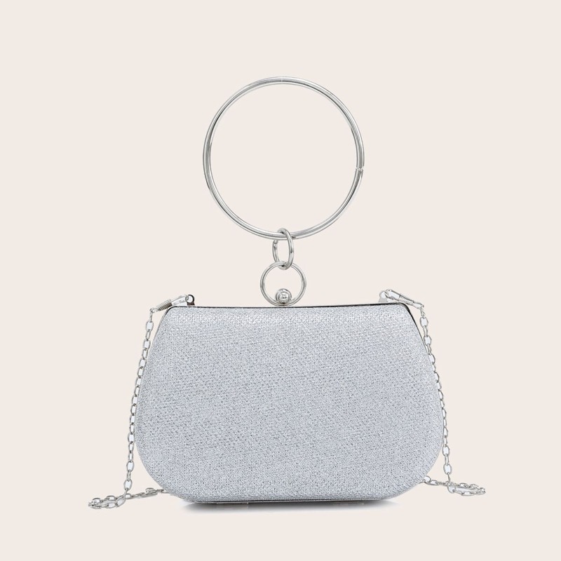 

Ring Handle Clutch Bag, Silver