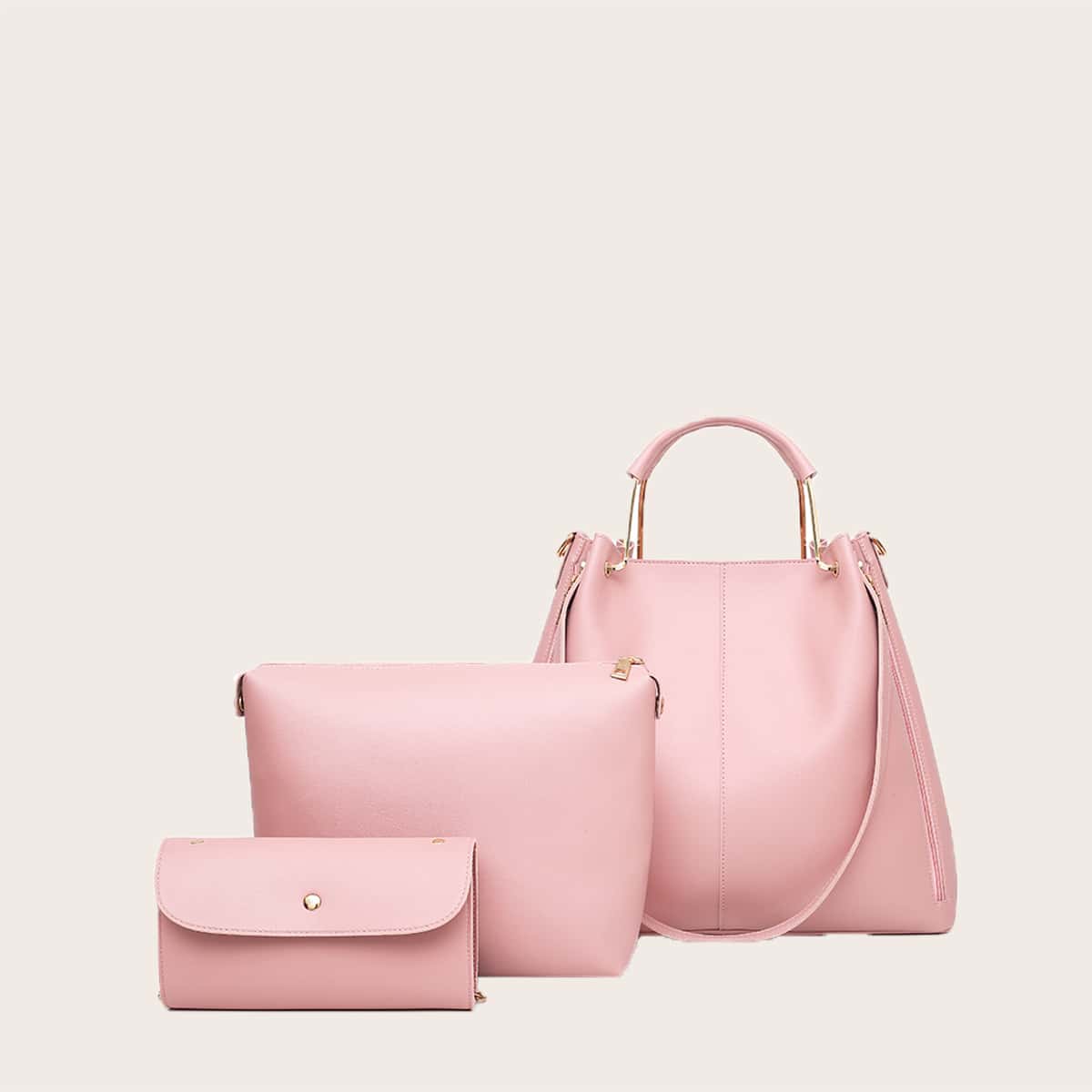

3pcs Minimalist Tote Bag Set, Pink