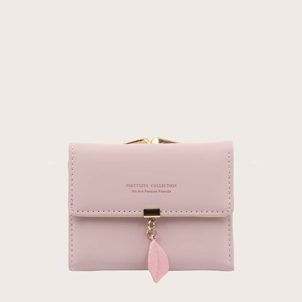 

Leaf Charm Tri-fold Purse, Pink