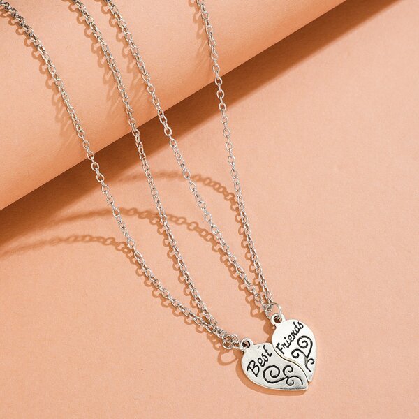 

2pcs Heart Charm Necklace, Antique silver