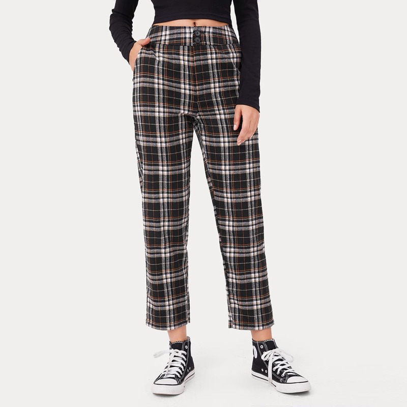 

Plaid Button Fly Pants, Multicolor