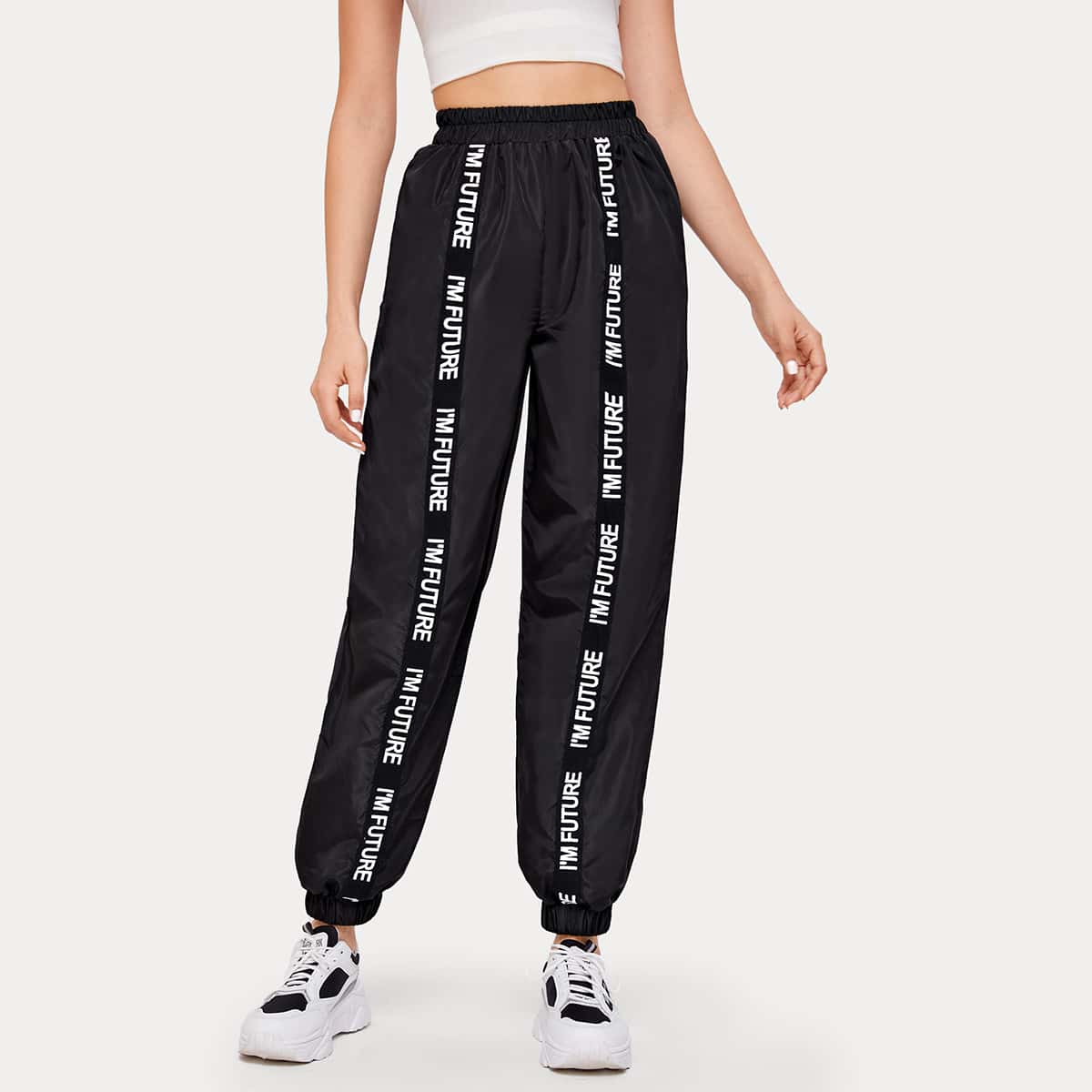 

Letter Print Pants, Black