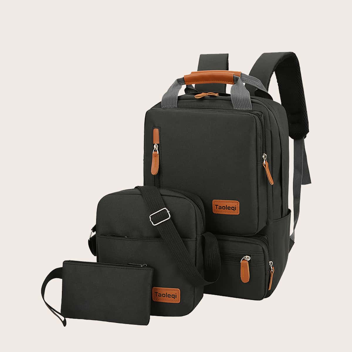 

3pcs Guys Letter Patch Backpack Set, Black