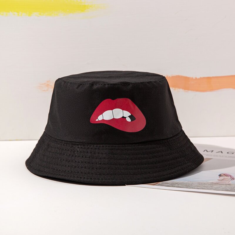 

Mouth Pattern Bucket Hat, Black
