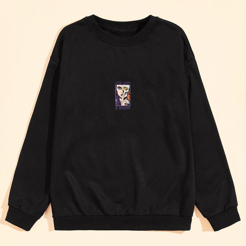 

Guys Halloween Skeleton & Slogan Graphic Sweatshirt, Black