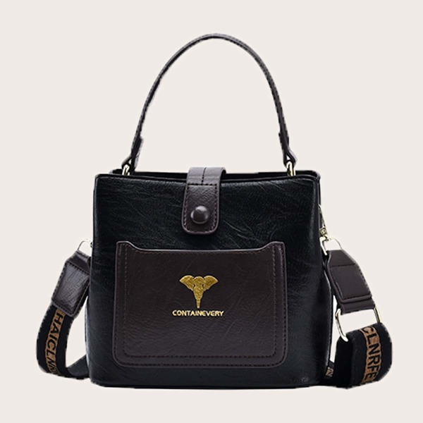 

Metal Elephant Decor Satchel Bag, Black