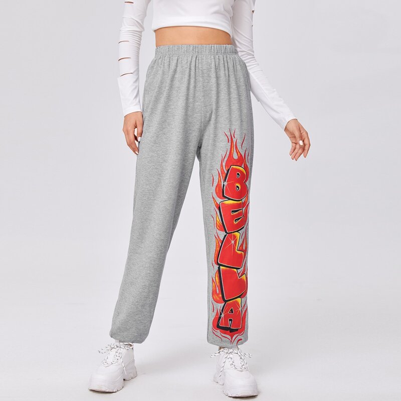

Letter Fire Graphic Sweatpants, Light grey