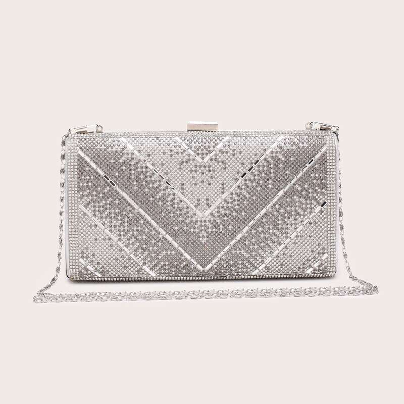 

Allover Rhinestone Decor Box Bag, Silver