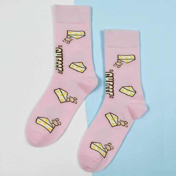 

Cartoon Graphic Socks, Baby pink