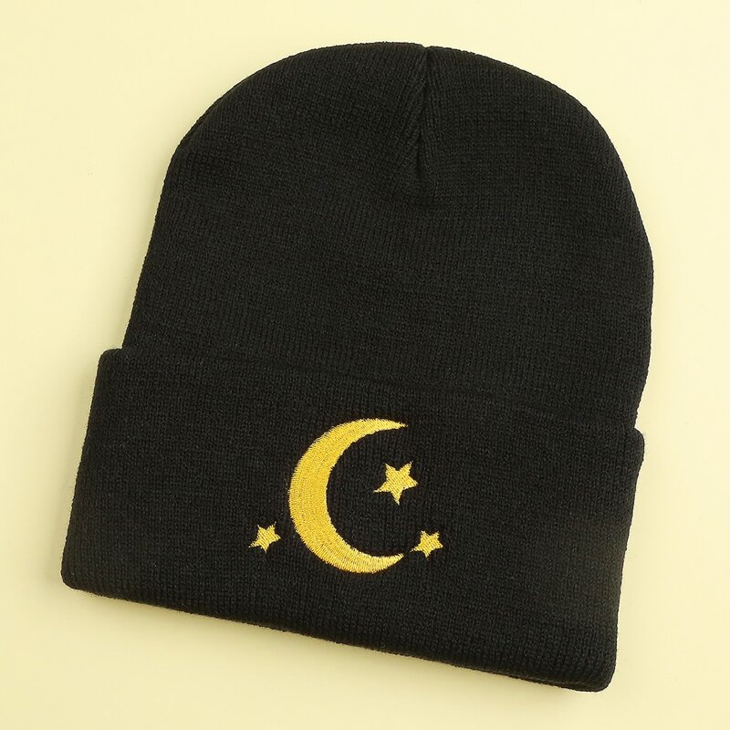 

Star & Moon Knitted Beanie, Black