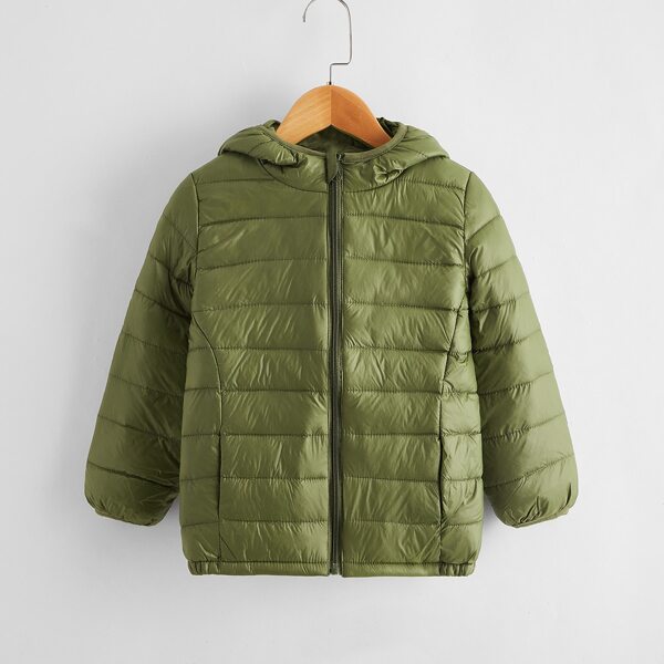 

Toddler Boys Zip Up Hooded Puffer Coat, Olive green