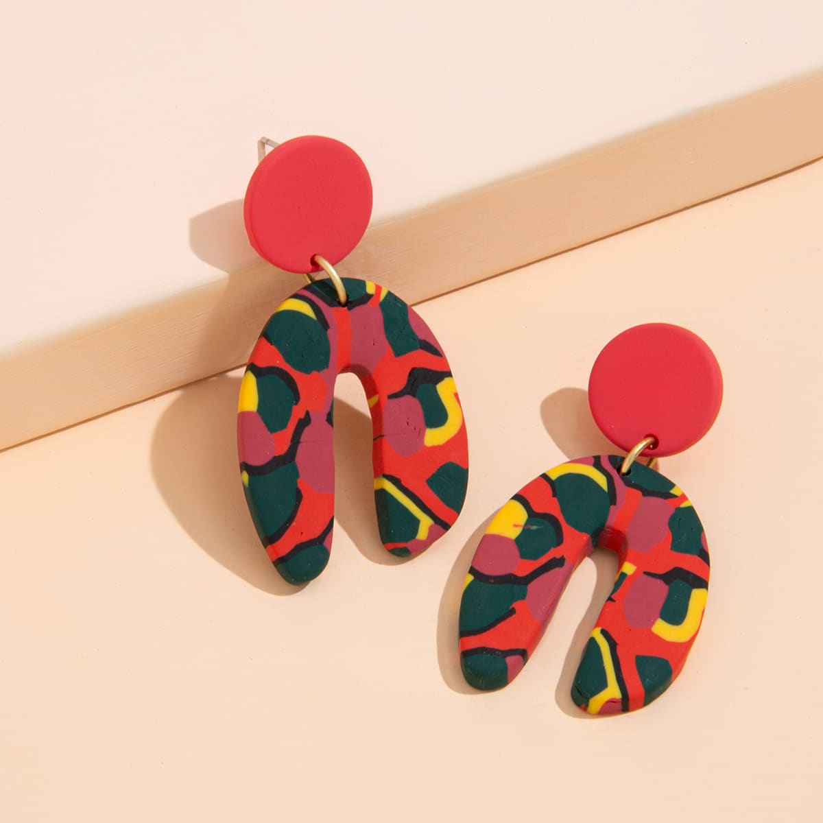 

1pair Colorblock Geo Drop Earrings, Multicolor