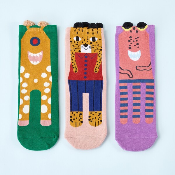 

3pairs Cartoon Graphic Socks, Multicolor