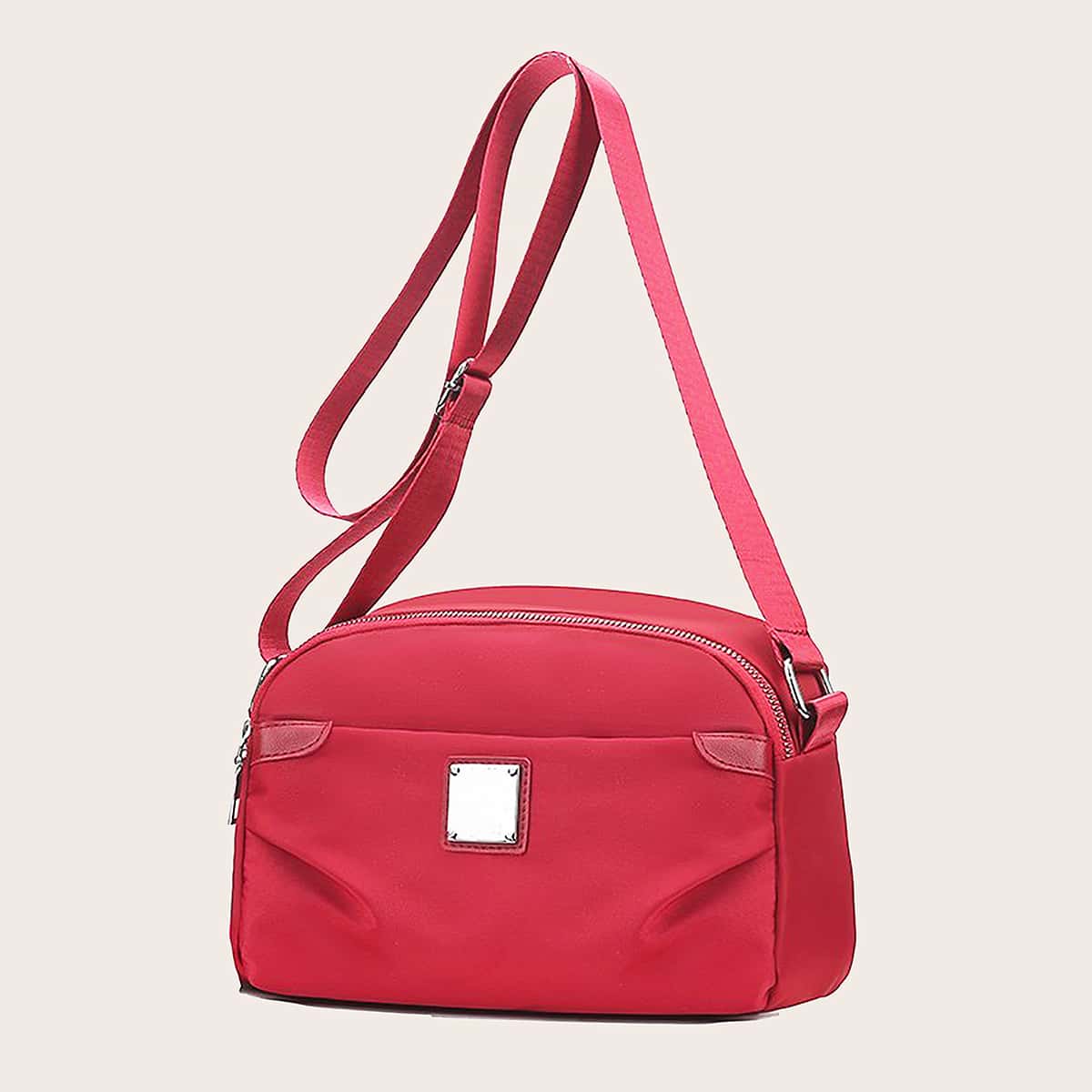

Geometric Decor Crossbody Bag, Red