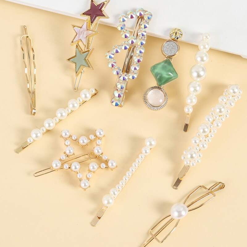 

10pcs Faux Pearl Decor Hair Clip, Gold