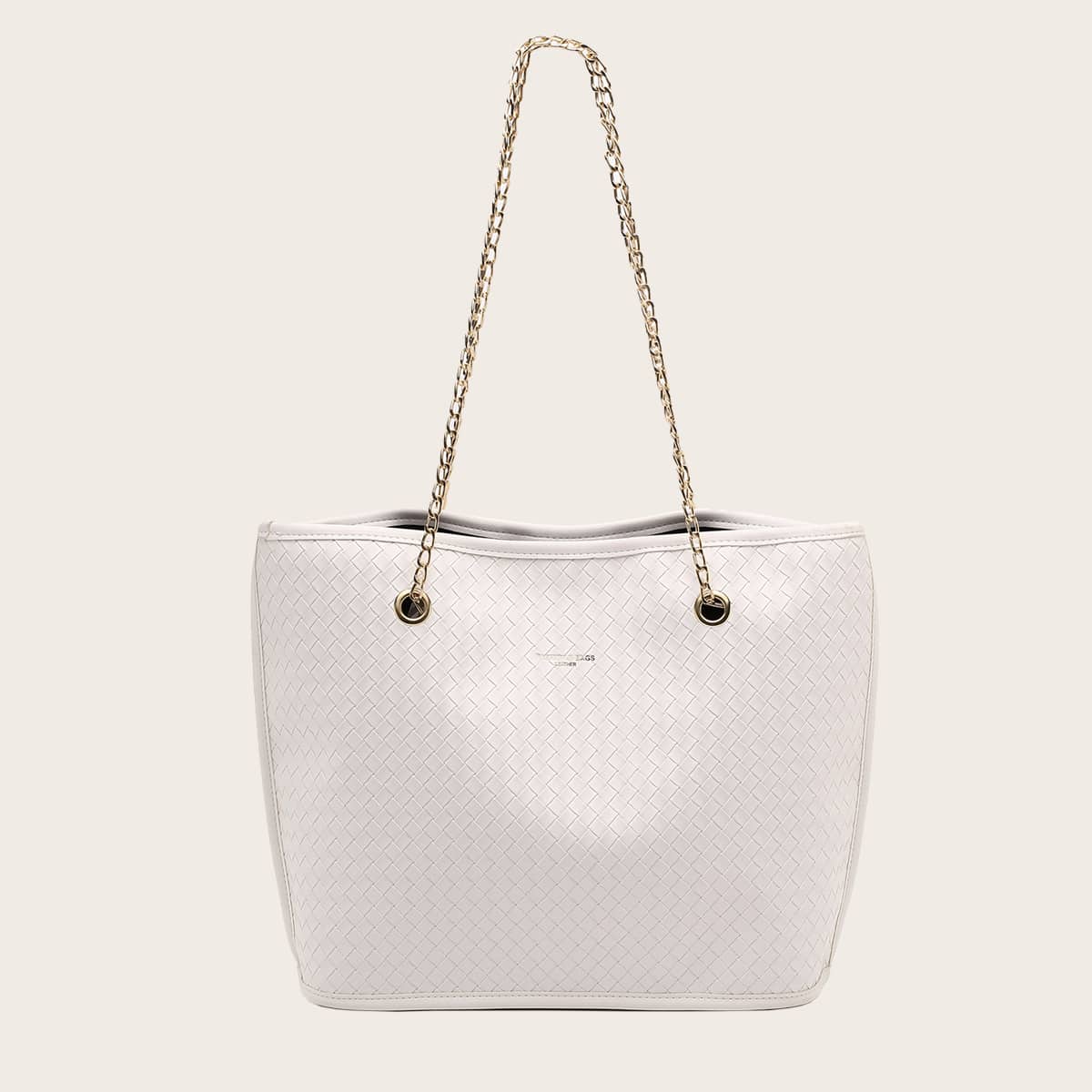 

Large Capacity Woven Chain Tote Bag, White